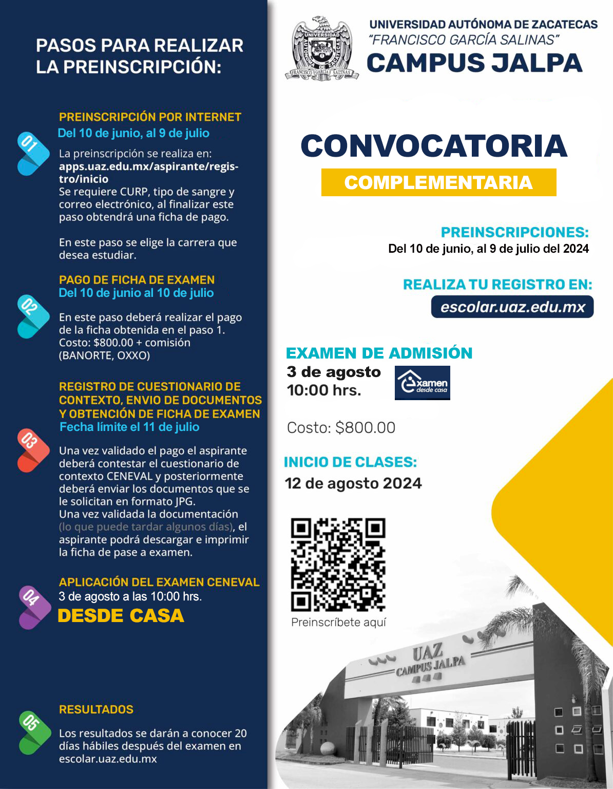 Convocatoria Complementaria - Proceso de Ingreso - Campus Jalpa 2024